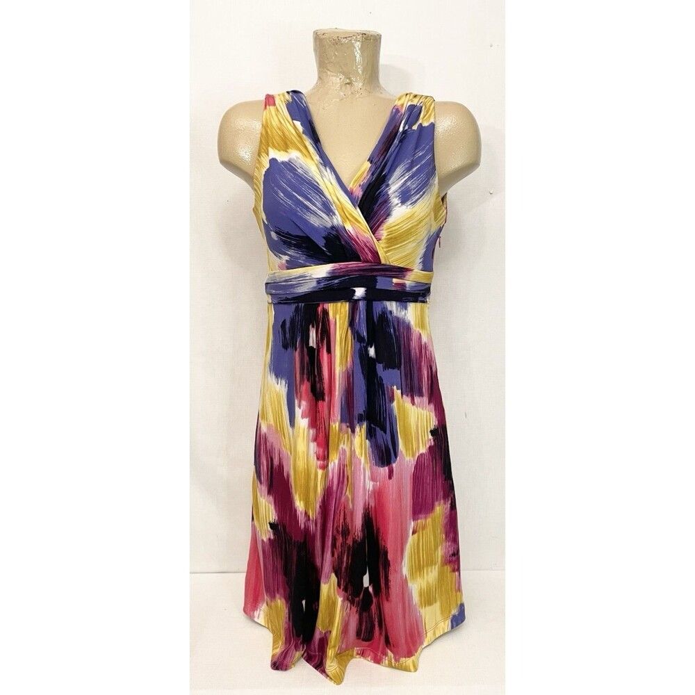 Antonio Melani Dress Size 6 38" Sleeveless A Line V Neck Back Multicolored Zip